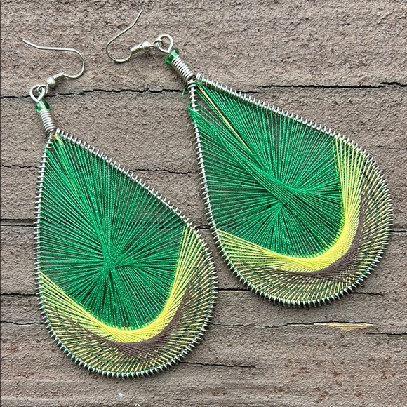 Jewelry - Large Beautiful Unique Green Yellow Earrings